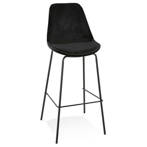Tabouret De Bar 'spark' En Velours Noir Et Pieds En Métal Noir