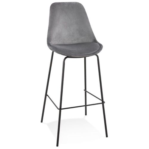 Tabouret De Bar 'spark' En Velours Gris Et Pieds En Métal Noir