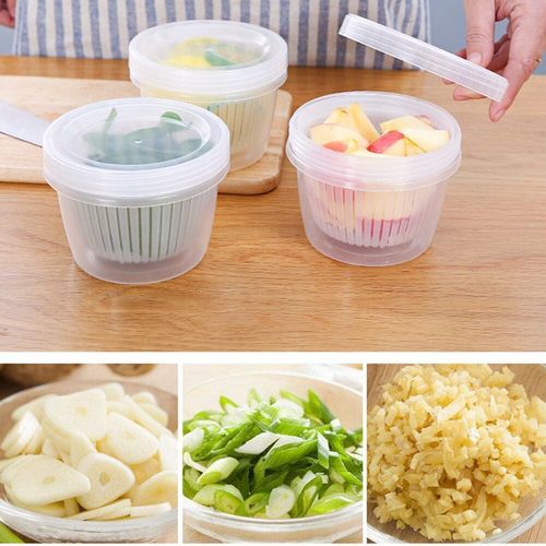 Boîte De Rangement Transparente À Double Vidange Pour Cuisine, Réfrigérateur, Organisateur D'aliments, Avec Couvercles, Boîte À Ingrédients, Récipient À Oignon Vert Haché