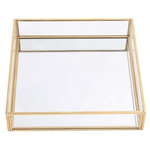 Plateau Carré Vintage À Bord Doré, Boîte À Bijoux En Verre Transparent, Boîte De Rangement, Plateau À Gâteaux