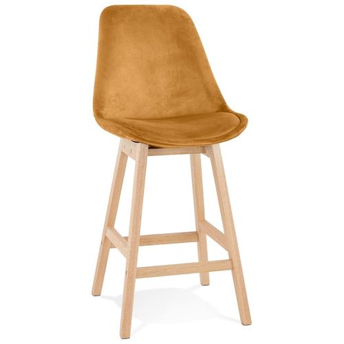 Tabouret Snack Mi-Hauteur 'moriss Mini' En Velours Moutarde Et Pieds En Bois Naturel