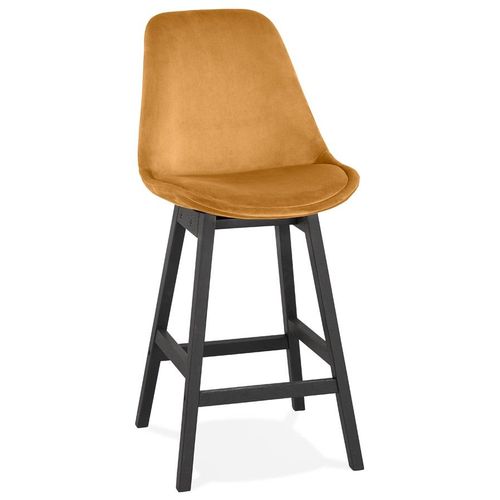 Tabouret Snack Mi-Hauteur 'moriss Mini' En Velours Moutarde Et Pieds En Bois Noir