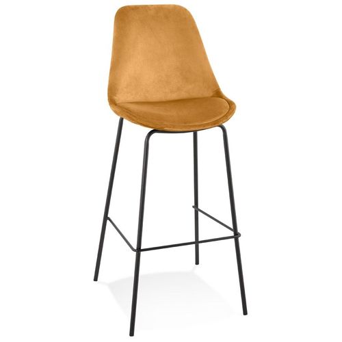 Tabouret De Bar 'spark' En Velours Moutarde Et Pieds En Métal Noir