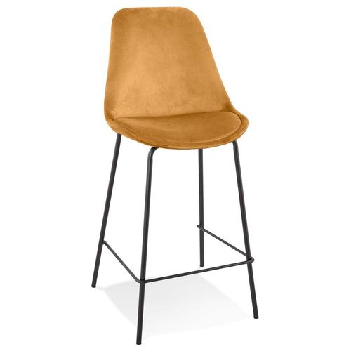Tabouret Snack Mi-Hauteur 'spark Mini' En Velours Moutarde Et Pieds En Métal Noir