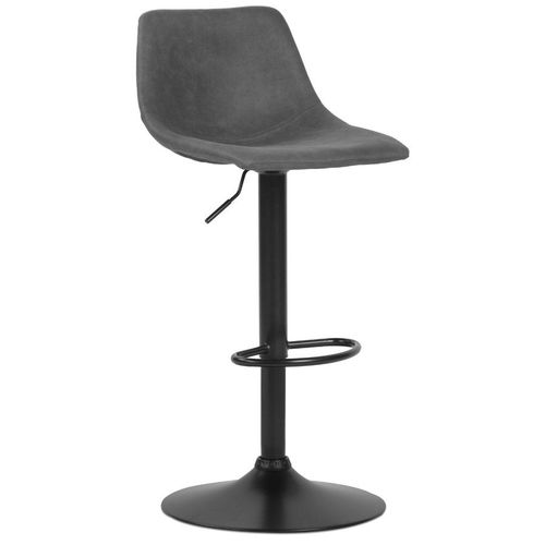 Tabouret Réglable Design 'omalet' En Microfibre Gris Foncé Et Pied En Métal Noir