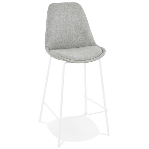 Tabouret Snack Mi-Hauteur 'aloe Mini' En Tissu Gris Avec Pied En Métal Blanc