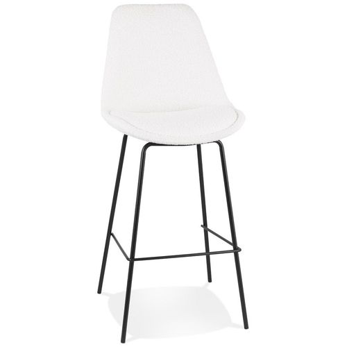 Tabouret De Bar 'leonie' En Tissu Bouloché Blanc Et Pied En Métal Noir