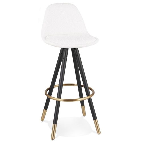 Tabouret De Bar 'clarisse' En Tissu Bouloché Blanc Et 4 Pieds En Bois Noir