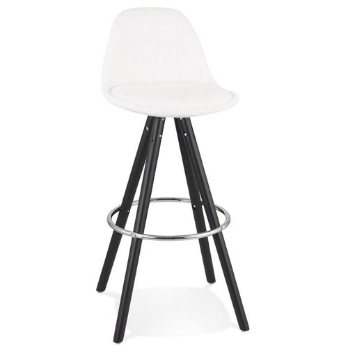 Tabouret De Bar 'florence' En Tissu Bouloché Blanc Et 4 Pieds En Bois Noir