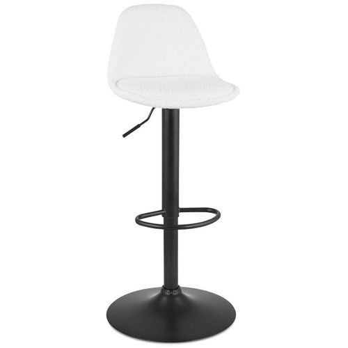 Tabouret Réglable 'lancelot' En Tissu Bouclé Blanc Et Pied En Métal Noir