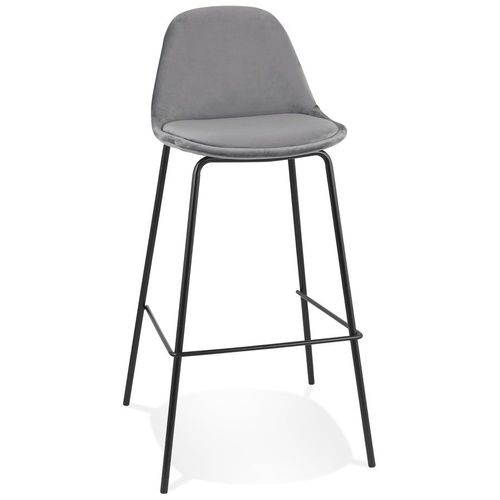 Tabouret De Bar 'fenton' En Velours Gris Et Pied En Métal Noir