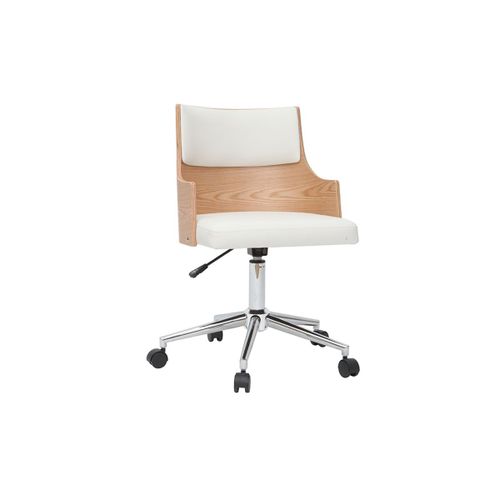 Chaise De Bureau Design Blanche Et Bois Clair Avec Coussin Intégré Mayol