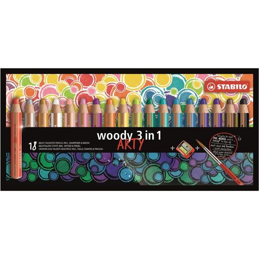 Stabilo Etui 18 Crayons Multitalents Arty Woody 3in1 + Pinceau + Ta...