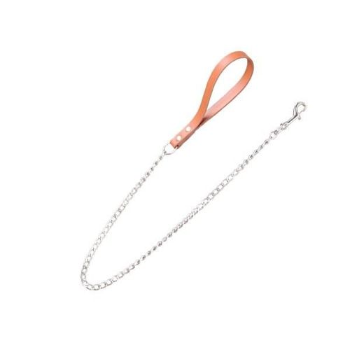 Laisse Cuir Et Chaîne Amazone Camel Taille 2 Chaîne Moyenne - 1 M X 7 Mm