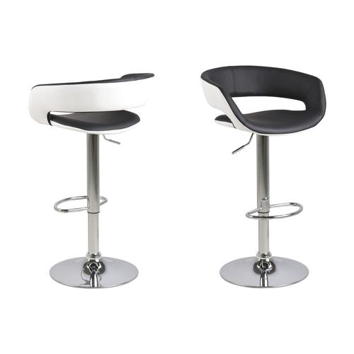 Lot De 2 Tabourets De Bar Effet Cuir - Noir Et Blanc