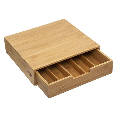Boite à capsules pour café avec tiroir de rangement en bambou - Beige