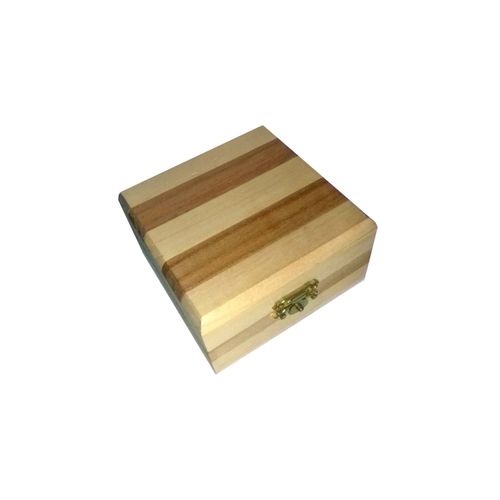 Boîte À Bijoux En Bambou Marqueté Beige Naturel Et Marron, Avec Fermoir Et Charnières Dorées - Taille 10x10x5 Cm