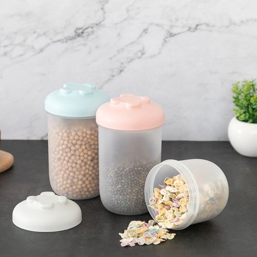 Pot De Rangement De Grains Empilable En 2 Pieces Pot Rond Scelle Boîte De Rangement De Cereales En Plastique Boîte De Rangement De Cuisine (Petite Taille + Grande Taille Gris)
