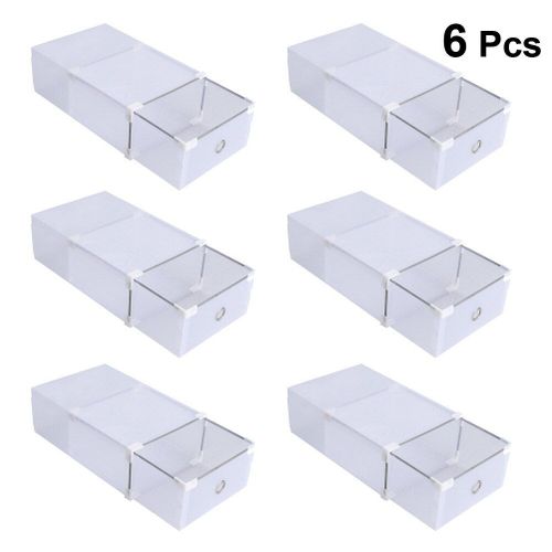 Boîte À Chaussures Translucide En Plastique À Tiroirs, Boîte De Rangement Pour Chaussures (Blanc) 6 Pièces