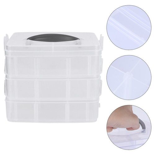 Boîte De Rangement Réglable 3 Couches 18 Compartiments, Support De Boîte Organisateur (Blanc Transparent)