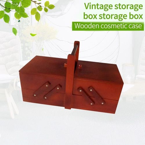 Boîte De Rangement Rétro En Bois, Boîte De Rangement Pour Cosmétiques, Bijoux De Bureau, Vin Rouge, Finition Domestique