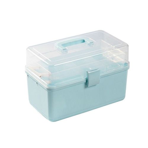 Boîte De Rangement De Médicaments Pliable À 3 Couches, Armoire À Médicaments Portable, Kit De Premiers Secours En Plastique Pour Outils De Maquillage Cosmétique Bleu/Rose/Beige