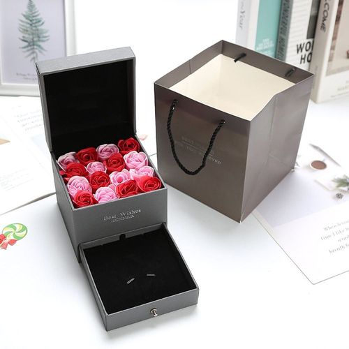 Simulation De Roses 16 Pièces/Boîte, Boîte Cadeau Avec Double Tiroir Délicat, Boîte De Rangement De Collier, Boîte Cadeau Pour Petite Amie De Mariage