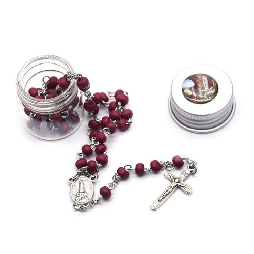 Ensemble De Collier En Forme De Chapelet Avec Boîte De Rangement, 95aa, Rose Parfumée, Croix, Décoration D&#39Église Religieuse, Perle B En Bois