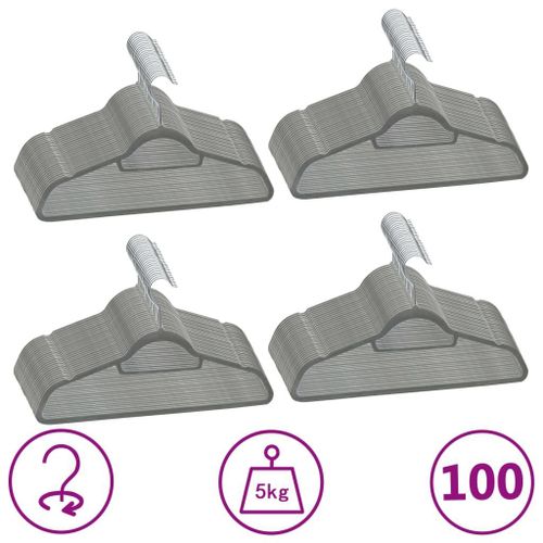 Vidaxl Cintres Antidérapants 100 Pcs Gris Velours