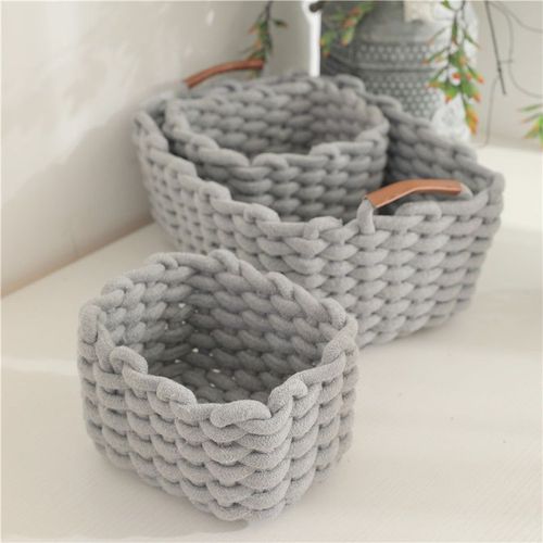 3pcs Panier De Rangement En Corde De Coton,Boîte De Rangement, Organiseur De Placard Pour Bureau,Salle De Bain,Chambre De Bébé(Gris)