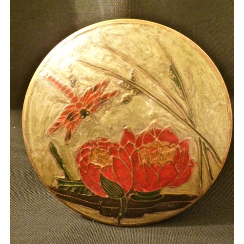 Boite En Bronze Émaillée Au Décors De Fleur Et De Libellule Travail Chinois Ancien