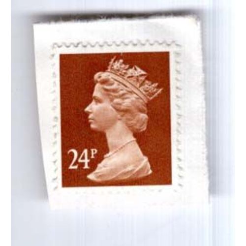 Timbre Royaume Uni : Oblitéré, Profil Gauche De La Reine Elizabeth Sur Fond Carmin, 24 P