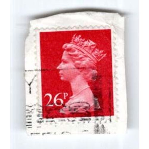Timbre Royaume Uni : Oblitéré, Profil Gauche De La Reine Elizabeth Sur Fond Rouge, 26 P
