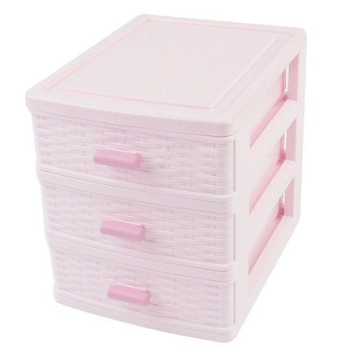 Boîte De Rangement À Tiroir En Plastique Boîte De Rangement De Bijoux 3 Compartiments Rose