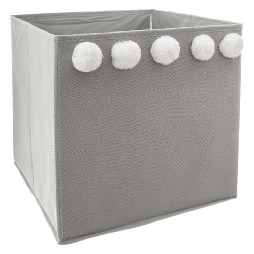 Boîte De Rangement Pliable '5 Pompons' 29x29cm Gris