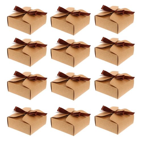 Boîtes Carrées À Bonbons Bouffantes De Jaune D'¿Uf, Boîtes D'emballage Cadeau En Papier Kraft, Boîte De Rangement De Gâteaux Avec Ruban, 20 Pièces