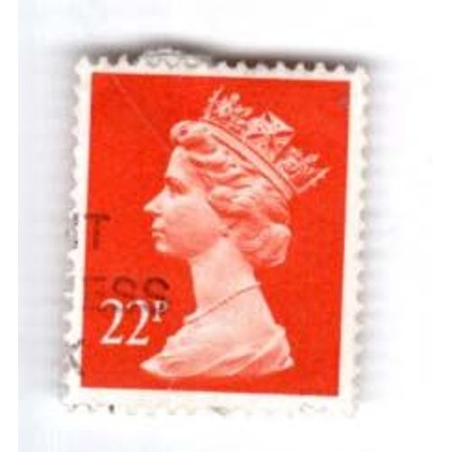 Timbre Royaume Uni : Oblitéré, Profil Gauche De La Reine Elizabeth Sur Fond Rouge, 22 P