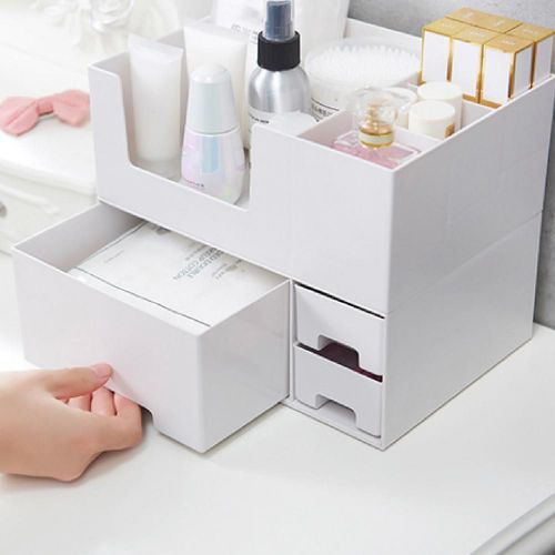 Boîte De Rangement À Cosmétiques De Bureau À Double Couche, Boîte De Rangement À Cosmétiques De Grande Capacité Pour Salle De Bain, Tiroir De Maquillage Pour Bijoux Rouges À Lèvres Pour Femmes