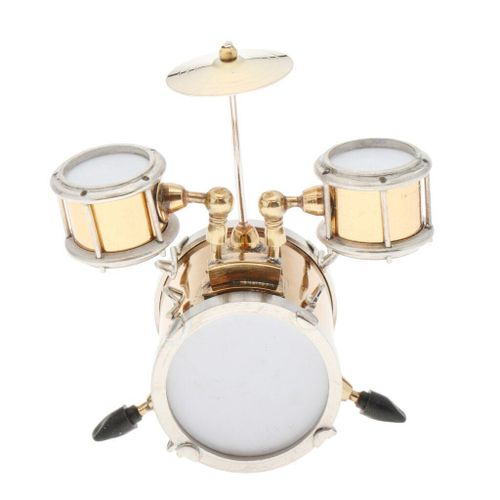 Figurine Instrument De Musique De Poupée À Collectionner, Ensemble De Tambour En Métal Doré Avec Boîte De Rangement, Décor De Scènes De Vie Pour Maison De Poupée 1/12