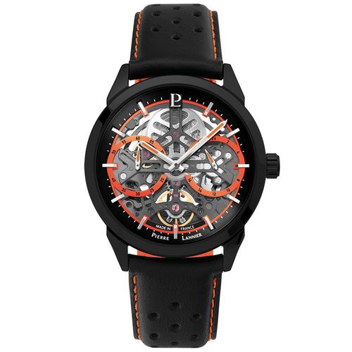 Montre Homme Monarck Noir Cadran Noir Bracelet Cuir Noir 22 Mm