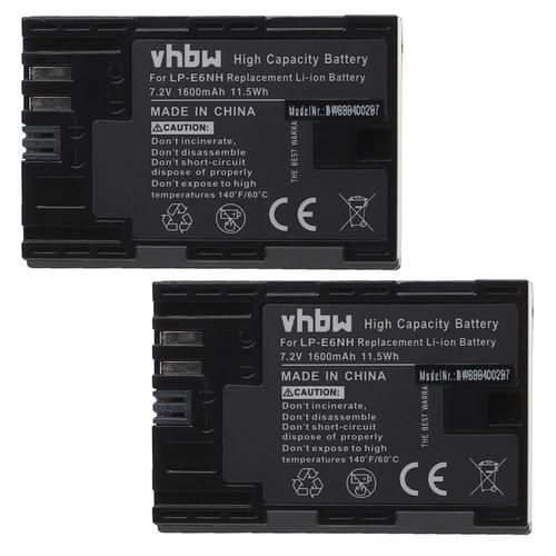 vhbw 2x Batteries compatible avec Canon EOS 6D Mark II, 70D, 7D Mark II, 6D, 7D, 60Da, 60D, 80D appareil photo, reflex numérique (1600mAh, 7,2V)