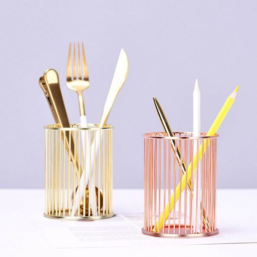 Fer Étui Maquillage Or Rose Cosmétique Maquillage Organisateur Art Porte-Stylo Rond Maquillage Brosse Boîte De Rangement Stockage À La Maison