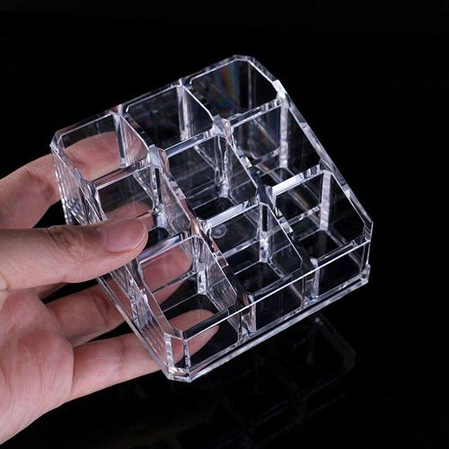 Boîte De Rangement À 9 Grilles Pour Cosmétiques Mallette De Rangement Présentoir Maquillage Rouge À Lèvres Bijoux Acrylique Organisateur De Maquillage