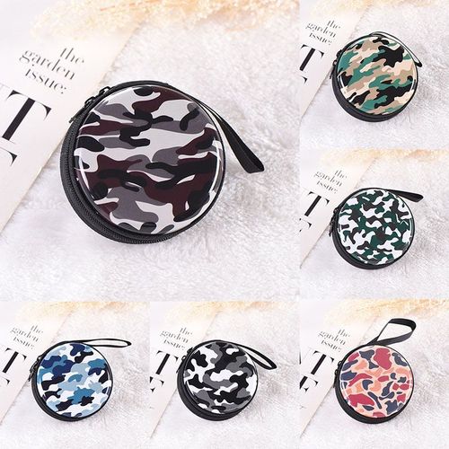 Boîte De Rangement Pour Écouteurs Porte-Monnaie À Fermeture Éclair Organiseur De Cartes Mémoire De Forme Ronde Camouflage Série 1 Pièces Fer-Blanc Multifonction