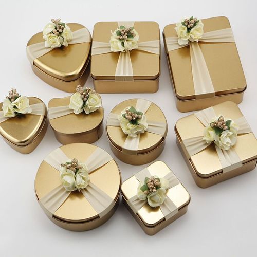 Bocaux De Rangement En Métal Doré Boîte De Rangement Luxueuse Pots Avec Décor De Fleur Boîte À Cadeau Pour La Saint-Valentin Boîte D'emballage De Bonbons Pour Fête Prénatale