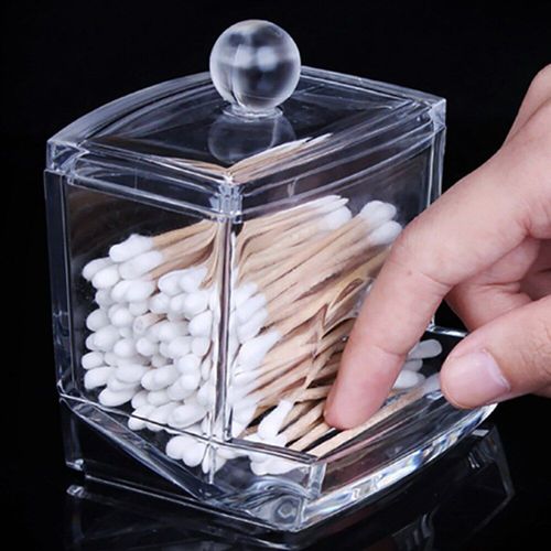 Boîte De Rangement Transparente Pour Coton Tiges Boîte De Rangement Pour Cosmétiques Échantillons Rouges À Lèvres Tampons De Coton Cristal Acrylique Transparent