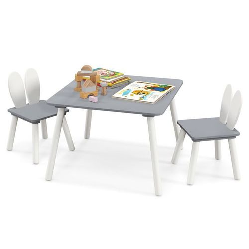 Costway Table Et 2 Chaises Enfants 3-6 Ans En Forme Lapin, Chaises Ergonomique Pour Pour Jouer Dessiner Manger Gris
