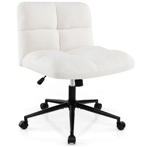 Costway Chaise De Bureau Rembourré À Roulettes Sans Accoudoirs,, Hauteur D¿Assise Réglable 49-57 Cm, Beige