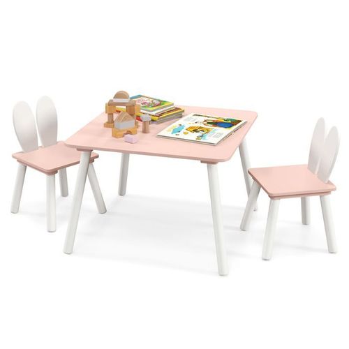 Costway Table Et 2 Chaises Enfants 3-6 Ans En Forme Lapin, Chaises Ergonomique Pour Pour Jouer Dessiner Manger Rose