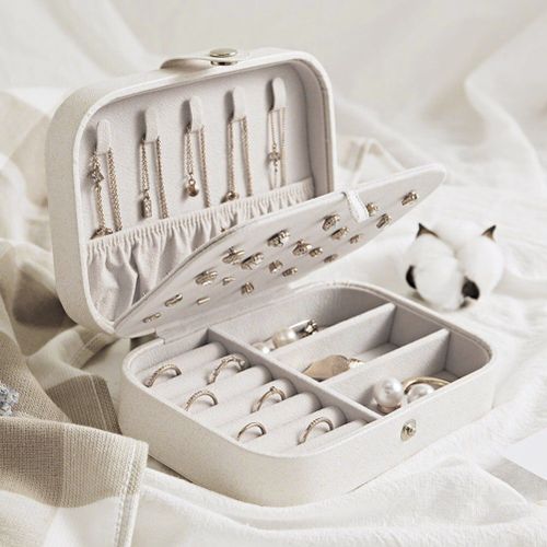 Boîte De Rangement Portable Simple, Conteneur Multifonctionnel À Deux Couches Pour Voyage, Petit Étui À Bijoux En Cuir Pu (Blanc)